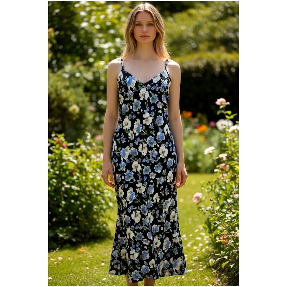 Jane Wood Robe Gaga Floral Midi Slip Dress Size S Made in France Sleeveless